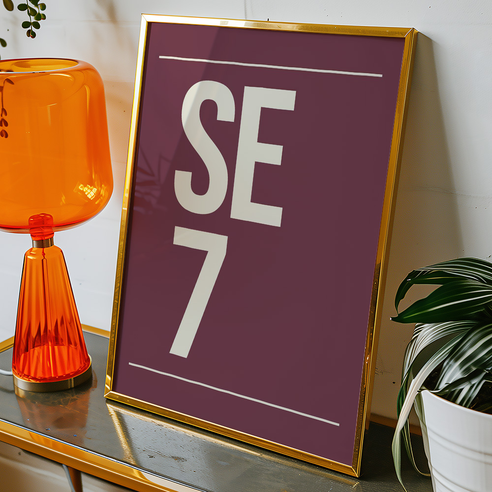 PERSONALISED POSTCODE BURGUNDY CREAM POSTER