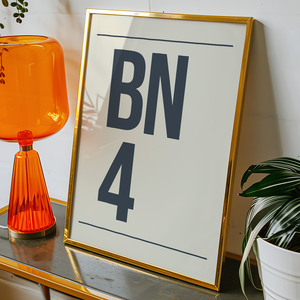 PERSONALISED POSTCODE CREAM NAVY POSTER