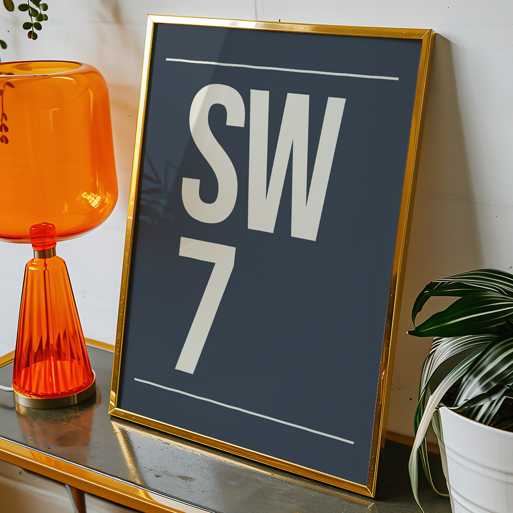 PERSONALISED POSTCODE NAVY CREAM POSTER