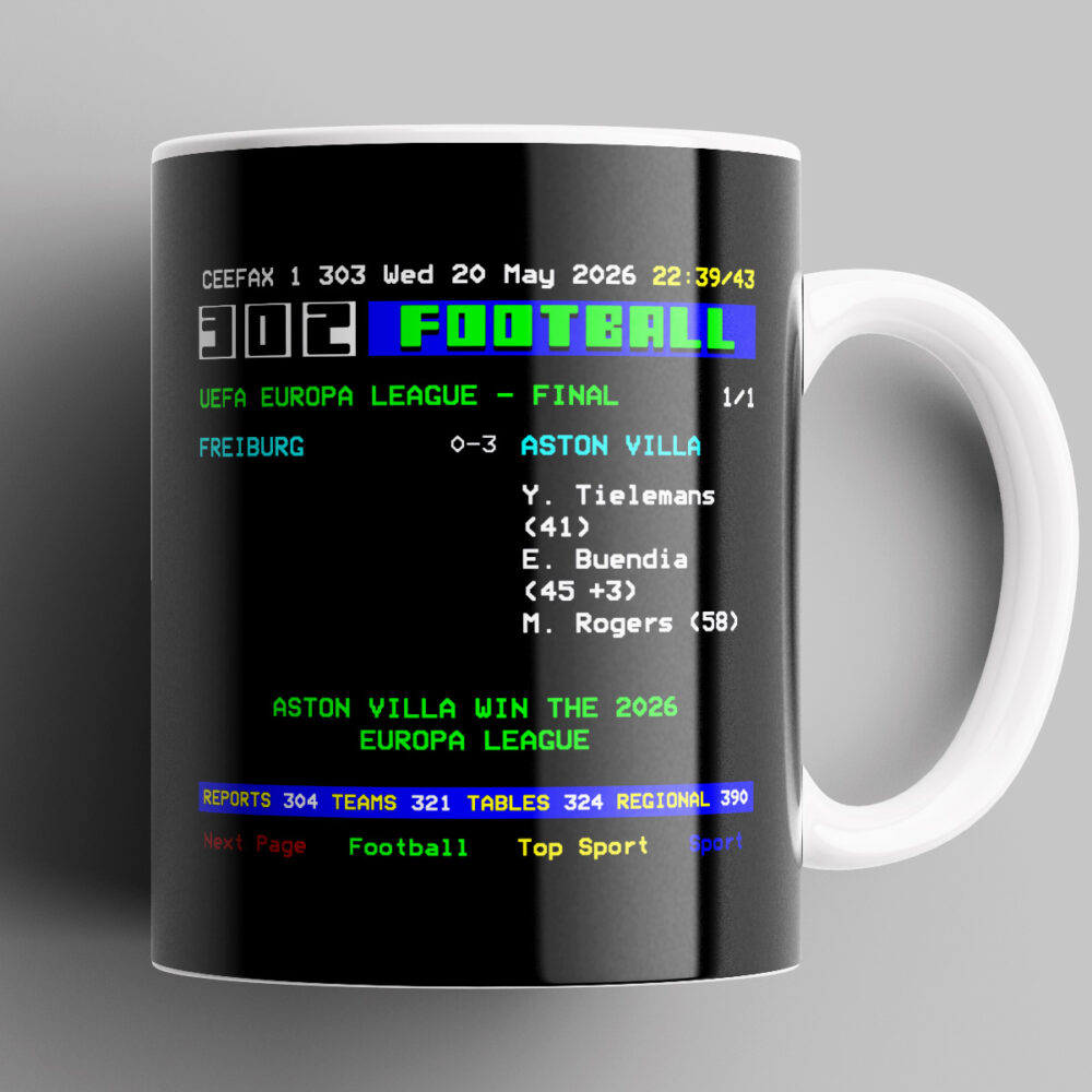 ASTON VILLA 2026 EUROPA LEAGUE CHAMPIONS CEEFAX MUG