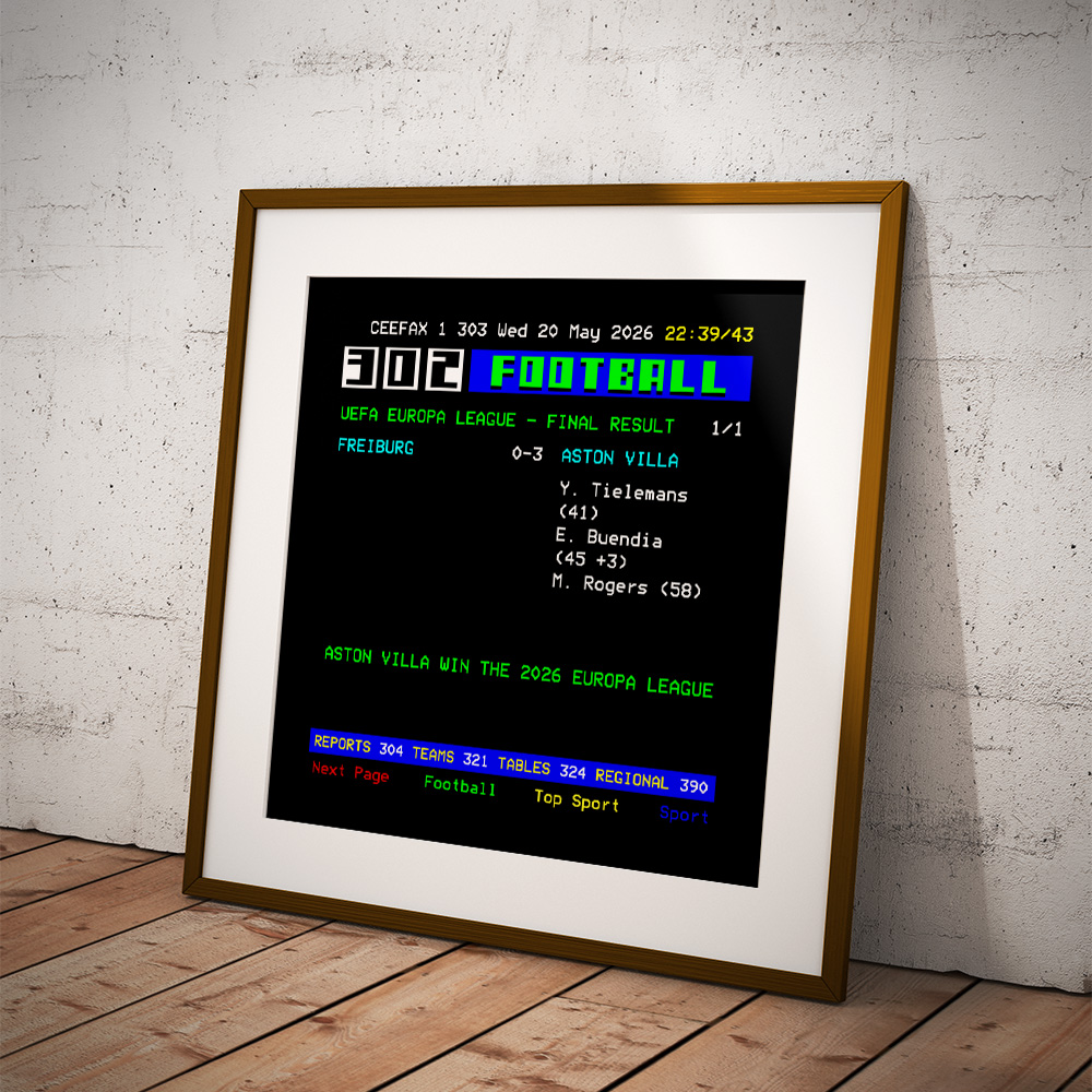 ASTON VILLA 2026 EUROPA LEAGUE CHAMPIONS CEEFAX POSTER