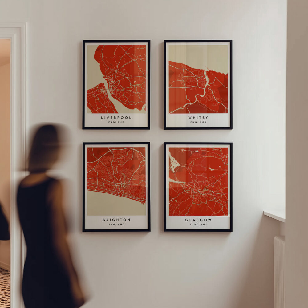 Alternative view of PERSONALISED MODERN RED CITY / TOWN MAP POSTER